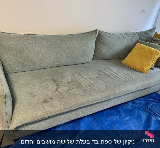 ספה עם כתמים על בד כחול לניקוי